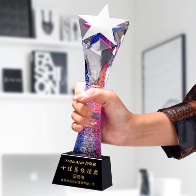 China Modern Crystal trophy custom high-grade colorful star twist column custom excellent employee award for sale