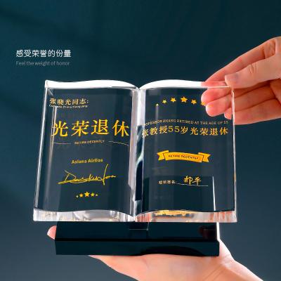 China Europe custom creative crystal book shape appreciation teacher gift graduation retirement certificate souvenir crafts for sale