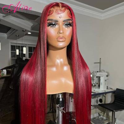 China Silky Straight Wave 30 Inch 99j Burgundy Lace Front Wig Bone Straight Human Hair Wigs For Women Pre Plucked Colorful Hd Transparent Lace Frontal Wig for sale