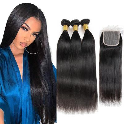 China High Quality Silky Straight Wave Hair Weave Bundles Closure For Woman 3 Or 4 Hair Bundles With Closure Set for sale