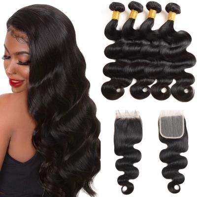 China Wholesale Raw Body Wave Hair Bundles With Silk Low Closure Indian Lace Closure Hair Bundles India Seller for sale