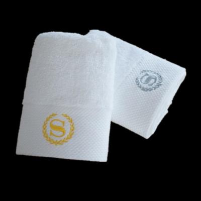 China 100% cotton white satin jacquard hotel towel sets with logo for promotion for sale