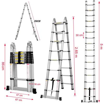 China Folding Ladders Aluminum Step Ladder 5 Meter Universal Telescopic Ladder With Big Hinges en venta