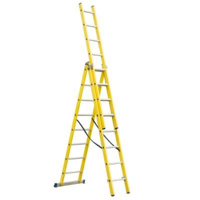 China Folding Ladders Adjustable Aluminum Fiberglass Extension Ladder With Slip-Resistant Feet for sale