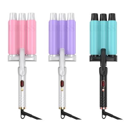 China Three Barrel Ceramic Ionic Big Wave Hair Curler Automatic LCD Curling Iron Home Use With Triple Barrel Hair Waver Hair Curler for sale