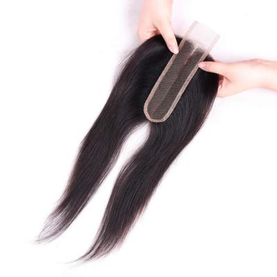 China Brown Human Hair Body Wave 2x6inch Brazilian Straight Middle Part Closure Swiss Lace Closure for sale