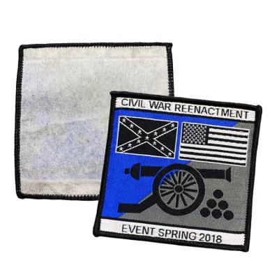 China Viable Custom Design Merrow Border Custom Design Non Woven Fabric Arm Woven Backing Garment Patches For Jacket for sale