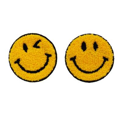 China Large Logo Colorful Embroidery Towel Chenille Embroidered Custom Viable Smiley Face Patches Applique for sale