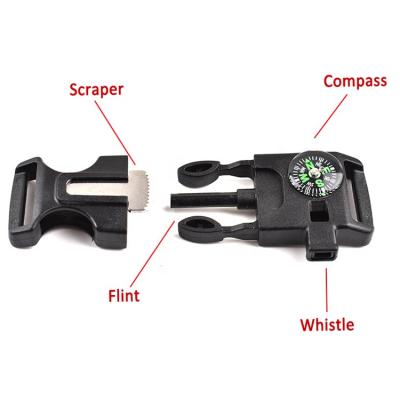 China Garment/Luggage/Bags Compass Flint Scraper Fire Starter Whistle Buckle For Emergency Outdoor Camping Survival for sale