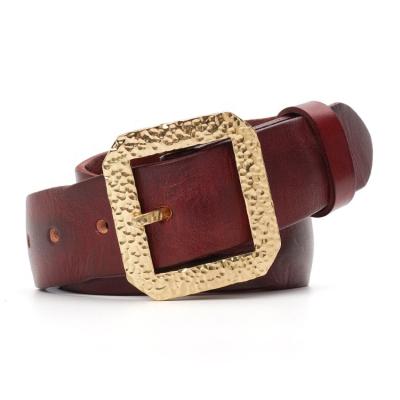 China Wholesale Cowhide Vegetable Tanned Genuine Leather Cowhide Pin Copper Buckle Belt For Men In Stock Custom OEM Belt Factory for sale