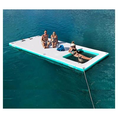 China Water Amusement Wholesale Custom size DWF material Good Durable Raft Floating Dock Inflatable Fishing Platform at River Lake Sea with Boat for sale