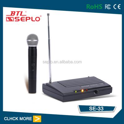 China SE-33 PORTABLE Wireless Microphone , Cheap VHF Wireless Microphone For Singing for sale