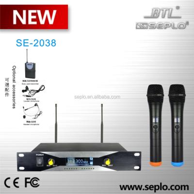 China Double wireless microphone SE-2038, the BEST wireless micorphon, wireless UHF karaoke microphone SE-2038 for sale