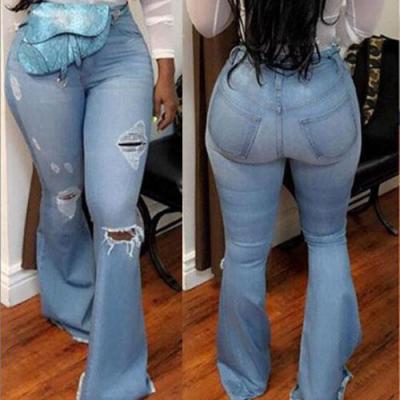 China Tear Drop Hip Lift Stretch Retro High-waisted Bell-Bottom Wide Leg Jeans Nostalgic Viable Personality Teardrop Wipe Floor Pants for sale