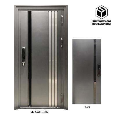 China Anti Theft Powder Coated Finish Modern Aluminum Entry Doors Commercial Grey for sale