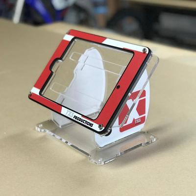 China High end acrylic glamdisplay printed acrylic desktop pad display stand for advertising perspex phone stand riser with logo printing for sale