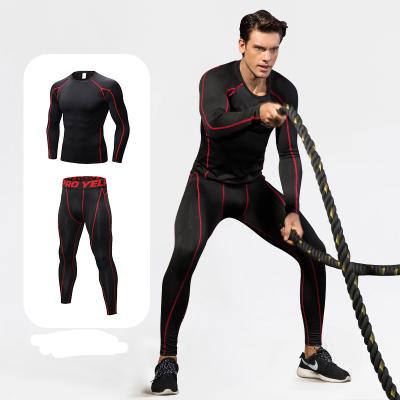 China Men's Fitness Breathable Tight Clothes Training Elastic Quick Dry Suit Long Sleeves Legging Pants Sport Wear 2 Pieces Set for sale