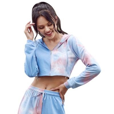 China Anti-wrinkle summer sports quilting straight color pants ladies casual shorts with top crop hoodies set tie dye 2 piece sets for sale