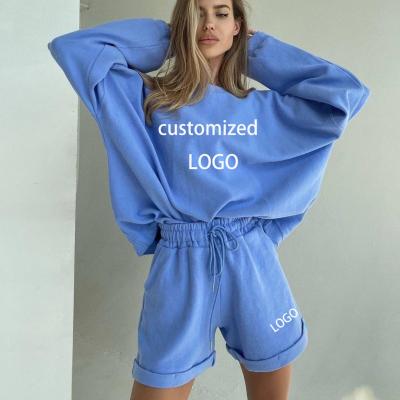 China Anti-wrinkle custom 2 piece set women sweater and shorts hoodie 2 piece set women hoodies jogger long sleeve for sale