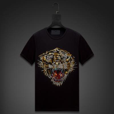 China Custom Logo Color Tiger Rhinestones Cotton T-Shirt Transfer Tablets Men's Rhinestone T-Shirts For Men's Tee Shirt for sale