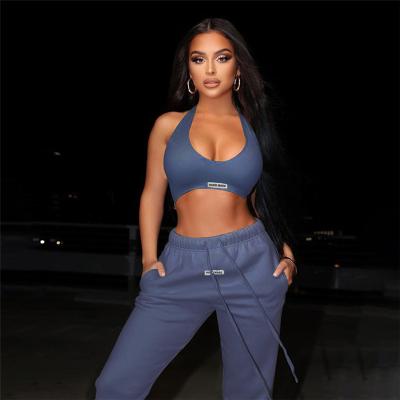 China Anti-Wrinkle Women Sweatpants And Bra Top Custom Made Fitness Gym Sports Two Piece Womens Sports Bra And Sweatpants Joggers Suit Set for sale