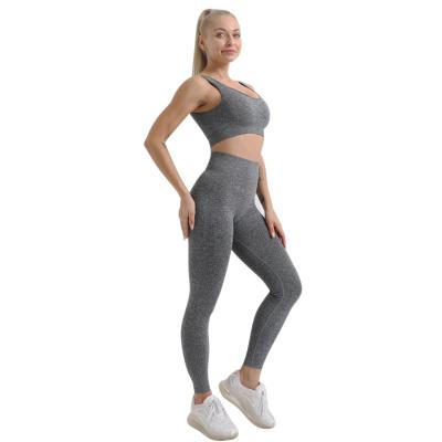 China 2021 Breathable High Waisted Yoga Pants Spandex Gaiters Pants Women Booty Tights Seamless Stretch Top Vest Fitness Two Piece Crop Top for sale