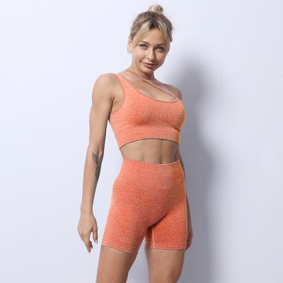 China Breathable Women Sexy Two Piece Plus Size Knitted Tank Seamless Top Yoga Vest Crop Top Fitness Tights High Waisted Spandex Shorts Sets for sale