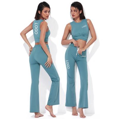 China QUICK DRY Padded Crop Tank Top Gym Fitness Women Yoga Sets Polyester Gym Overalls Womens Sports Fitness Yoga Set Long Sleeve Yoga Sets for sale