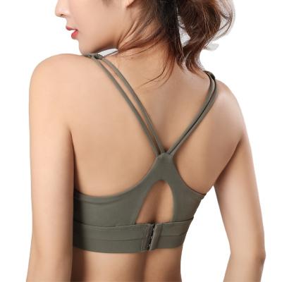 China Women Sports Breathable Padded Adjustable Bra Low Neck Straps Workout Fitness Bra Yoga Double Breasted Bra for sale