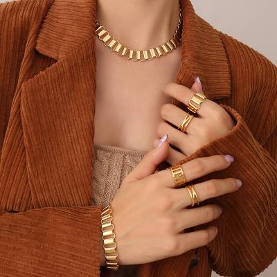 China GOLDVAST FASHIONABLE French Three-Piece Gold Plated Jewelry Set Stainless Steel Ring Necklace Snake Chain Bracelet Necklace Set for sale