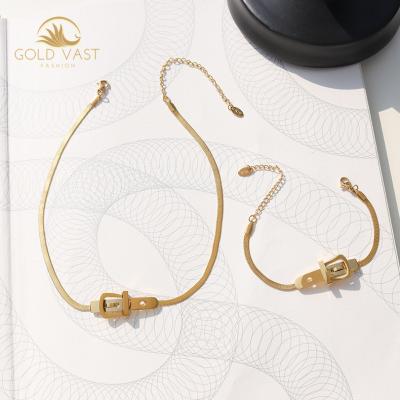 China Jewelry Set Gold Plated Necklace Jewelry Sets Fashionable Stainless Steel Necklaces Set Gold Link Necklaces Chain Halskette Miner Collares for sale