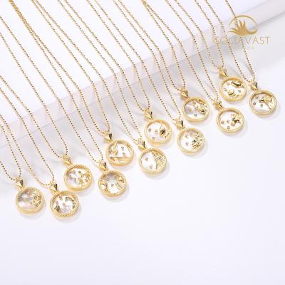 China TRENDY 925 Silver Jewelry 12 Galaxy Shell Pendant Necklace Gold Plated Stainless Steel Trendy Necklaces Silver 925 Zodiac Necklace for sale