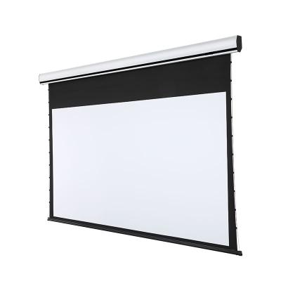 China NEW TYPE Telon 150inch Wall Mount Rolling Down / Ceiling Mount Motorized Projection Screen Tab Tension Projector Electric Internal Screen for sale