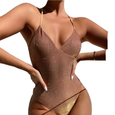 China 2021 breathable new luxury sexy one-piece swimsuit in twinkle bikini style double-sided swimsuit for sale