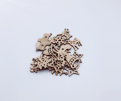 China Europe 25pcs Laser Cut Christmas Wooden Cutouts Opens Slices Wooden Ornaments Kids Educational Toys For Craft And DIY Accessories for sale