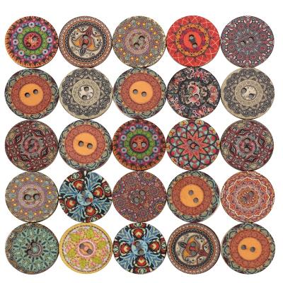 China Cheaps Viable Wholesale 100pcs Assorted Flower Painting Wooden Log Buttons 2 Large Holes Button For Crafting Projects for sale