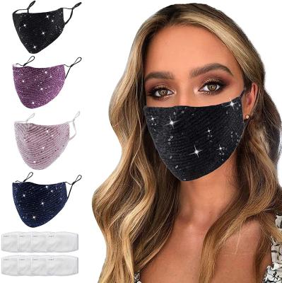 China Cotton Bling Sequin Fashion Adjustable Glittery Party FaceMask for Women Halloween partymask for sale