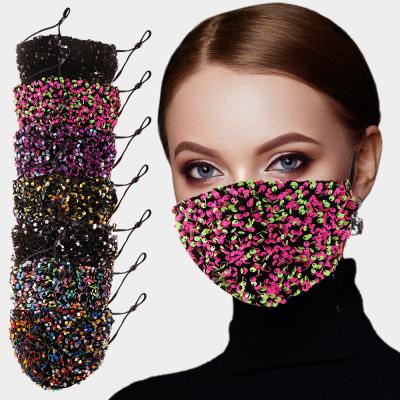 China Custom unique cotton sparkle glitz sequin cotton FaceMasks washable for party use fashionmask for sale