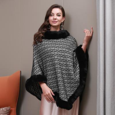 China Winter Women Cashmere Cashmere Scarf LaPoncho Warm Faux Fur Shawl Caps Lady Woolen Stole Poncho Winter Women Thickening Shawls for sale