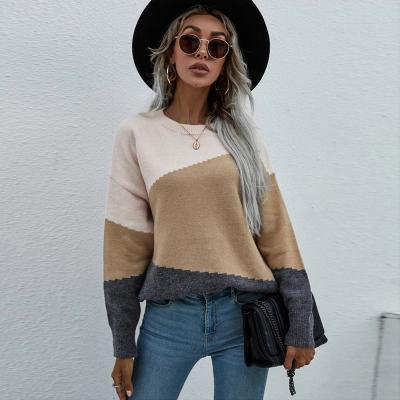 China Knitted Anti-wrinkle Autumn Winter Women Sweater Fashion Loose Plus Size O-Neck Striped Women Sweater for sale