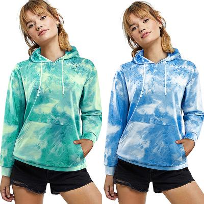 China Breathable Autumn/Winter New Tie-Dye Hooded Loose T-shirt Tops Women's Autumn Women's Clothing Casual O-Neck Pullover Long Sleeve Sweater for sale