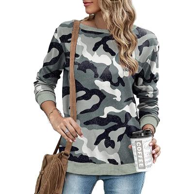 China New O-Neck Camouflage Printing Ladies Sweater Cotton Casual Ladies Sports Loose Long Sleeve Pullover Women's Upper Clothing for sale