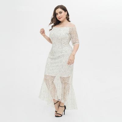 China New Spring Viable Wholesale Women Dress Quilting White Lace Dress Off The Shoulder Elegant Women Plus Size Dresses for sale