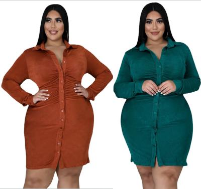 China Fat woman 5XL washable plus size women's shirt collar short skirt dress cardigan skirt velvet Korean dress for sale