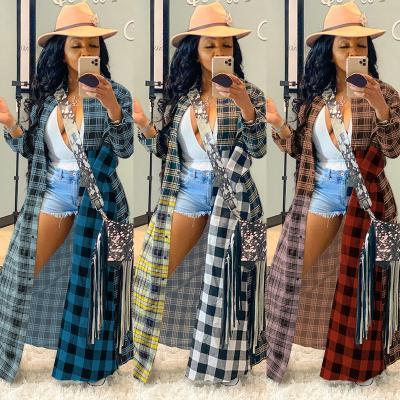 China 2021 Winter Viable Hot Sale 5XL Coats Long Sleeve Fashion Plaid Checkerboard Shirt Dresses Plus Size Plaid Dress for sale