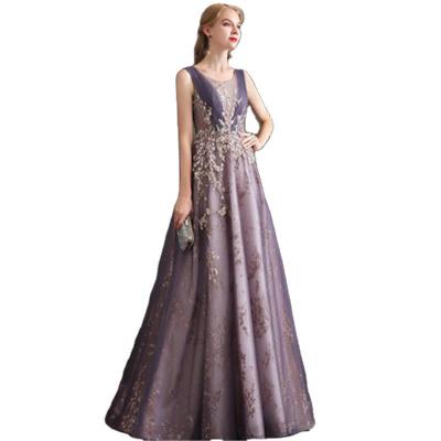 China purple heavy beading neck elegant sequins v neck hot sale anti-wrinkle new designs dresses evening gowns party dress for sale