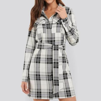 China Lady Blouses Women Long Sleeve Shirt Dress Anti-Static Checked Casual Plaid Dress Long Tunic Long Sleeve Shirt for sale