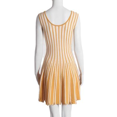 China Orange striped sleeveless private order anti-static O-neck pleated knit women dress female summer casual dress orange dress for sale