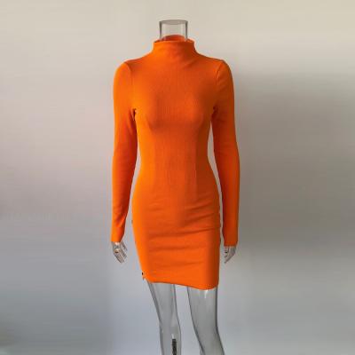 China Mini Dress Winter Rib Dress Orange Dress Anti-Static Orange Long Sleeve Tights for sale