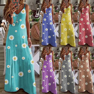 China High Quality Breathable Ladies Dress Sweet Floral Long Skirt Style Dress Halter Dress Plus Size For Women 5XL for sale